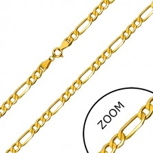 Yellow 9K gold chain - oblong ring, three oval rings, 450 mm