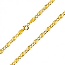 Yellow 14K gold chain - flat rings, stellular cuts, hexagonal rings, 500 mm