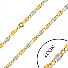 Combined 585 gold chain - rings with cuts, hexagonal rings, 500 mm