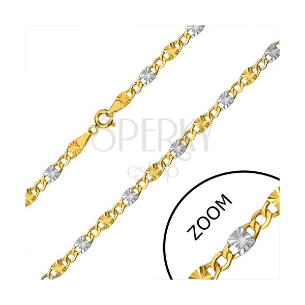 Combined 585 gold chain - rings with cuts, hexagonal rings, 500 mm