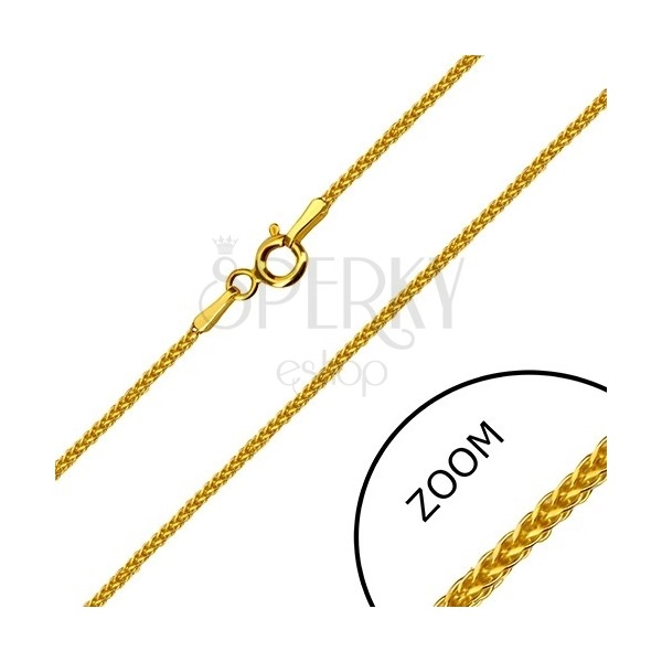 Yellow 14K gold angular chain - rings densely intertwined, spring ring clasp, 500 mm