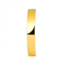 14K Gold band – glossy rectangle in the centre, shoulders with a satin surface, 3,5 mm