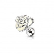 Stainless steel tragus piercing - rose adorned with glaze of cream colour