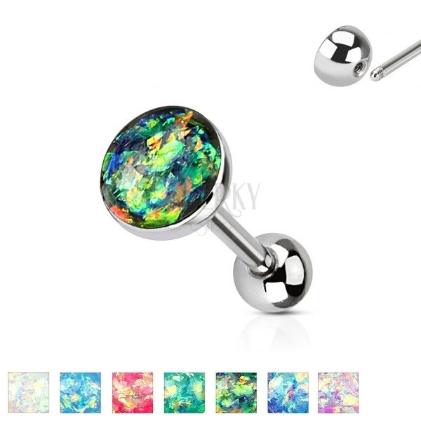 316L stainless steel tongue piercing - opal imitation, various coloured combination