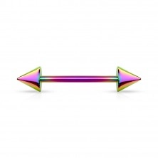 Stainless steel piercing - two spikes, titanium surface finish, various coloured combinations, 7,5 mm
