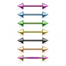 Stainless steel piercing - two spikes, titanium surface finish, various coloured combinations, 7,5 mm