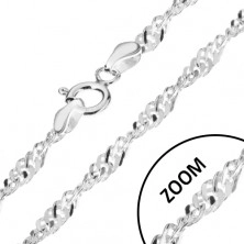 Chain made of silver 925, flat angular links, glossy, spiral, width 2 mm, length 550 mm