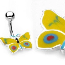 Butterfly belly button ring - yellow and blue colour