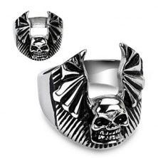 Stainless steel ring - skull with bat wings