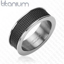 Titanium ring - black grid