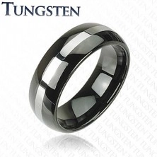 Elegant tungsten ring - black with silver stripe, 8 mm