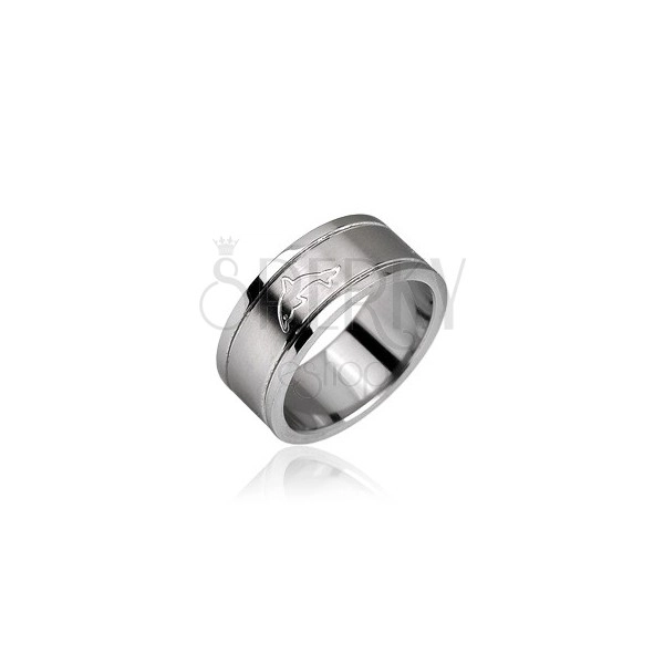 Stainless steel ring - shiny with engraved dolphin motive