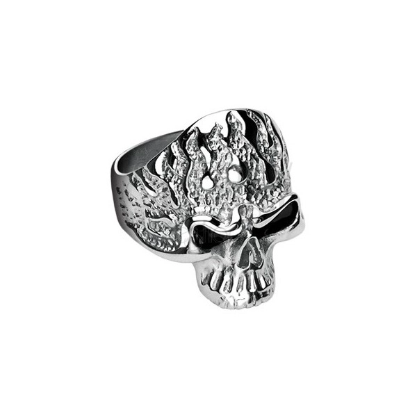 Stainless steel ring - skull with flames