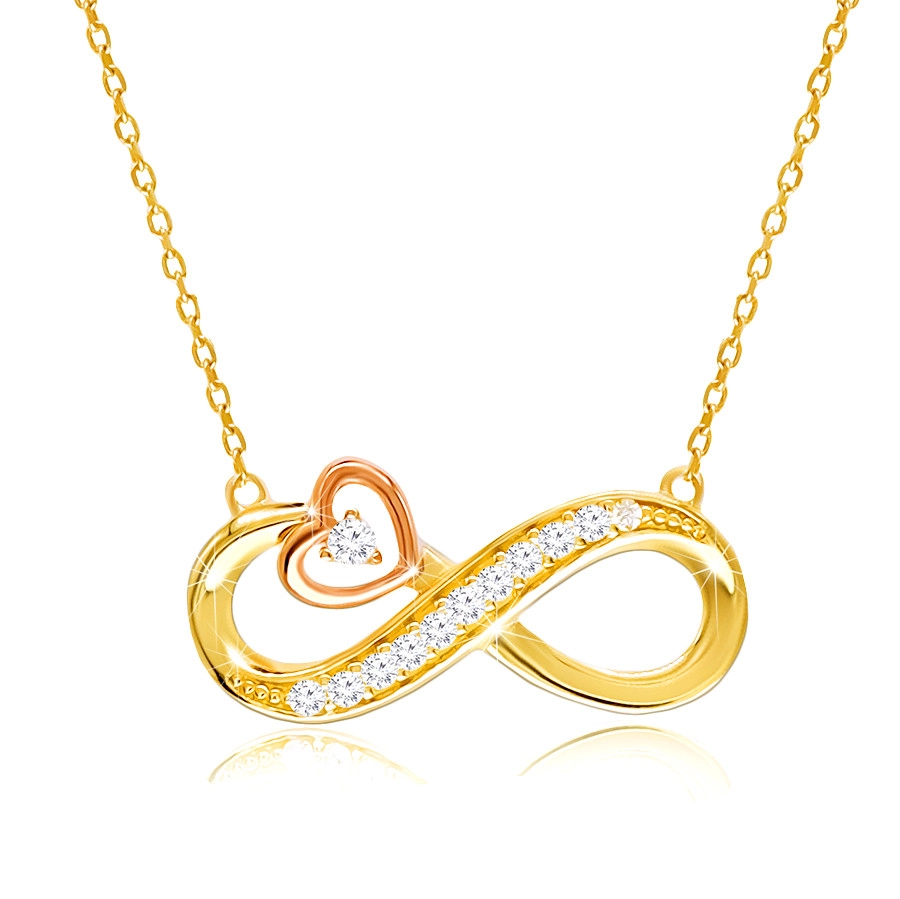 14K combined gold necklace – infinity symbol decorated with clear