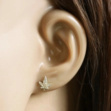 375 Golden earrings – Cannabis leaf decorated with clear zircons
