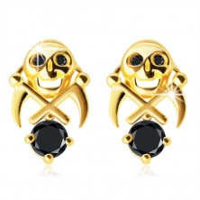375 Golden earrings – a skull with two sickles, black shade zircons