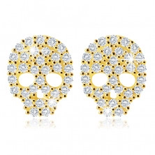 14K Yellow gold earrings – a skull with zircons in clear hue