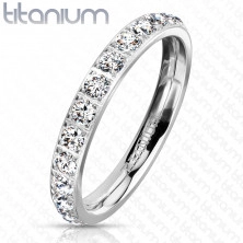 A Titanium ring in silver colour – round glittery zircons, 3 mm