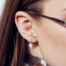 Steel earrings – clear cut zircon in the shape of a square, lever back fastening