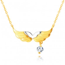 585 Combined gold necklace – angel wings, round clear zircon
