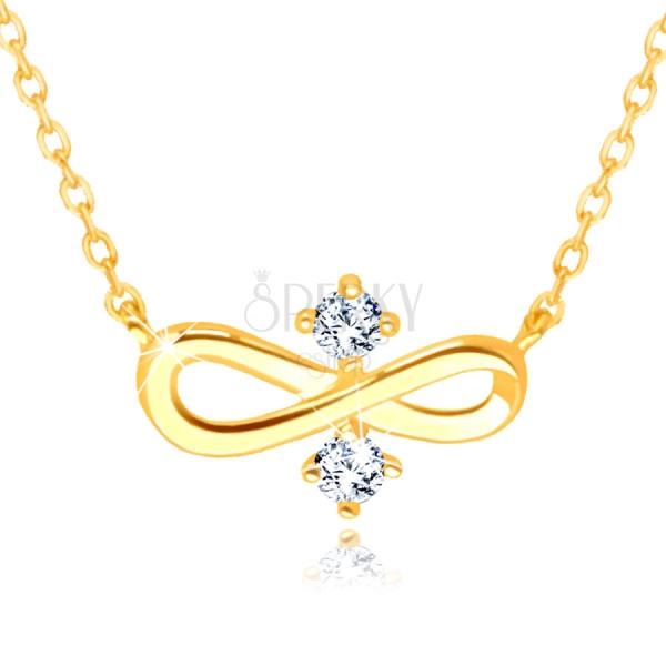 585 Yellow gold necklace - "INFINITY" symbol, two clear zircons in the centre