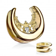 Steel ear plug in gold colour – zircon teardrop, ornaments 