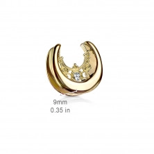 Steel ear plug in gold colour – zircon teardrop, ornaments 