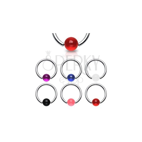 Body barbell - ring, coloured UV ball bead
