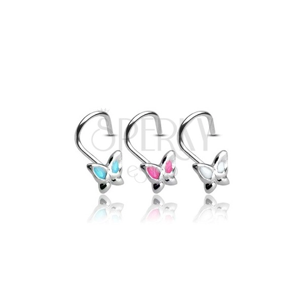 925 silver nose piercing - butterfly with glaze wings