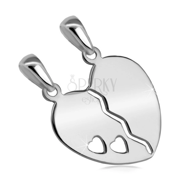925 Silver double pendant – split heart with a cut-out of two small hearts