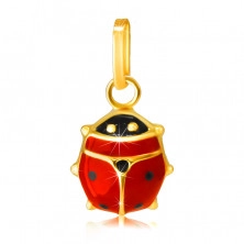 Pendant made of 14K yellow gold – red-black glazed ladybird, glossy surface