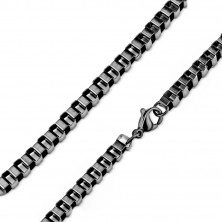 Square chain made of 316L steel – densely connected oval links of a black colour, 4 mm
