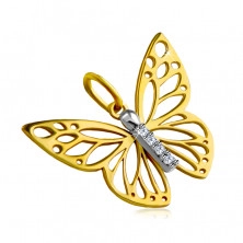 Pendant made of combined 14K gold – butterfly wings with cut-outs, short zircon line