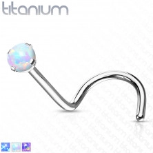 Titanium curved nose piercing – synthetic opal, rainbow reflections, 0,8 mm