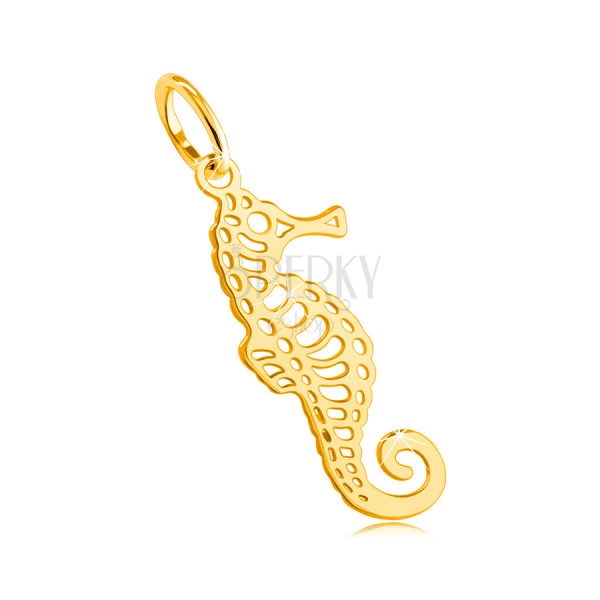 585 Yellow gold pendant – seahorse with fine cut-outs, curled tail