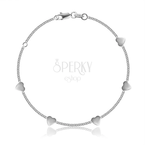 925 Silver bracelet – chain made of oval links, glossy hearts