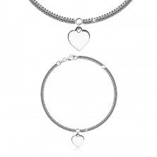 925 Silver bracelet – checkerboard chain, square-shaped links, heart