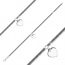925 Silver bracelet – checkerboard chain, square-shaped links, heart
