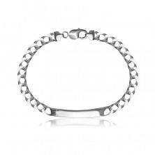 925 Silver bracelet – glossy smooth plate, flat chain made of square links