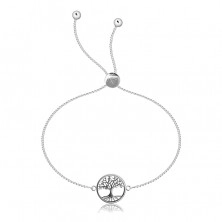 Adjustable 925 silver bracelet – square chain, tree of life in a circle