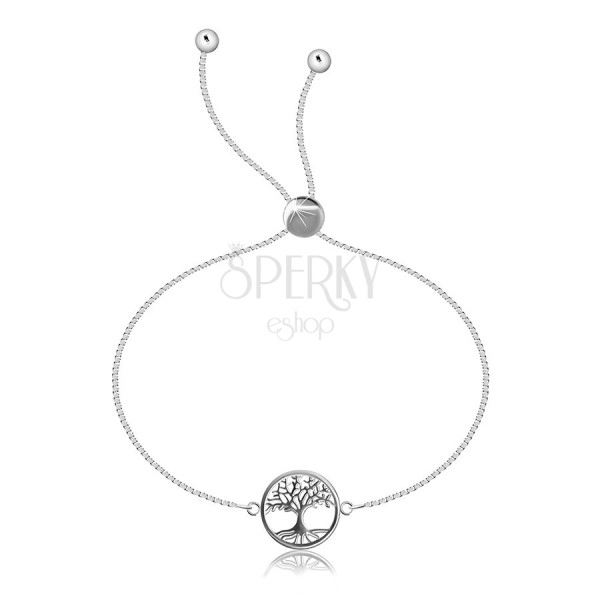 Adjustable 925 silver bracelet – square chain, tree of life in a circle