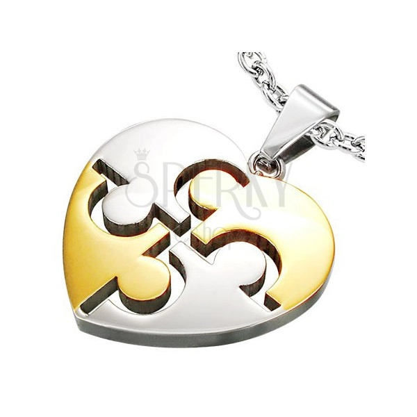 Two tone stainless steel Puzzle Heart pendant