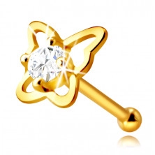 14K Yellow gold diamond nose piercing – butterfly contour with a brilliant, 2,0 mm