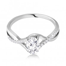 925 Silver engagement ring – oval clear zircon, entwined wavy shoulders