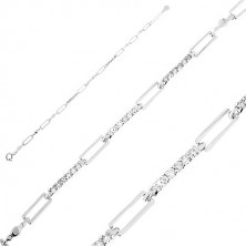 925 Silver bracelet – rectangle links with cut-outs, straight lines of clear zircons