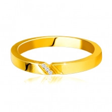 14K Yellow gold diamond band – ring with a fine notch, clear brilliants