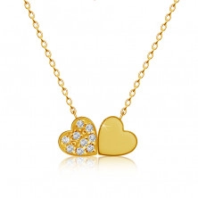 Diamond necklace in 14K yellow gold  - joined small hearts, clear brilliants
