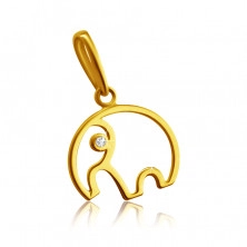 Diamond pendant in 14K yellow gold – outline of an elephant with a trunk, clear brilliant
