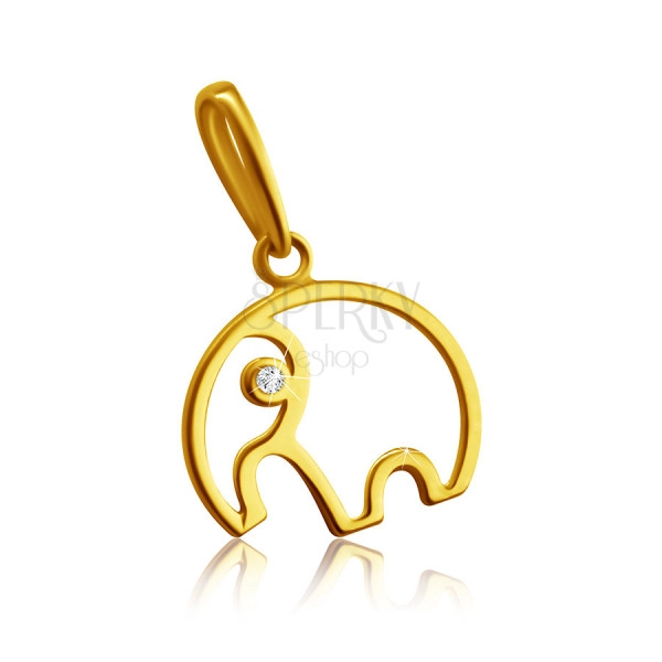 Diamond pendant in 14K yellow gold – outline of an elephant with a trunk, clear brilliant