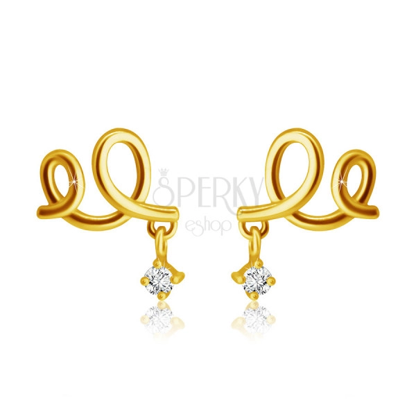 Diamond earrings in 14K yellow gold – double loop, clear brilliant